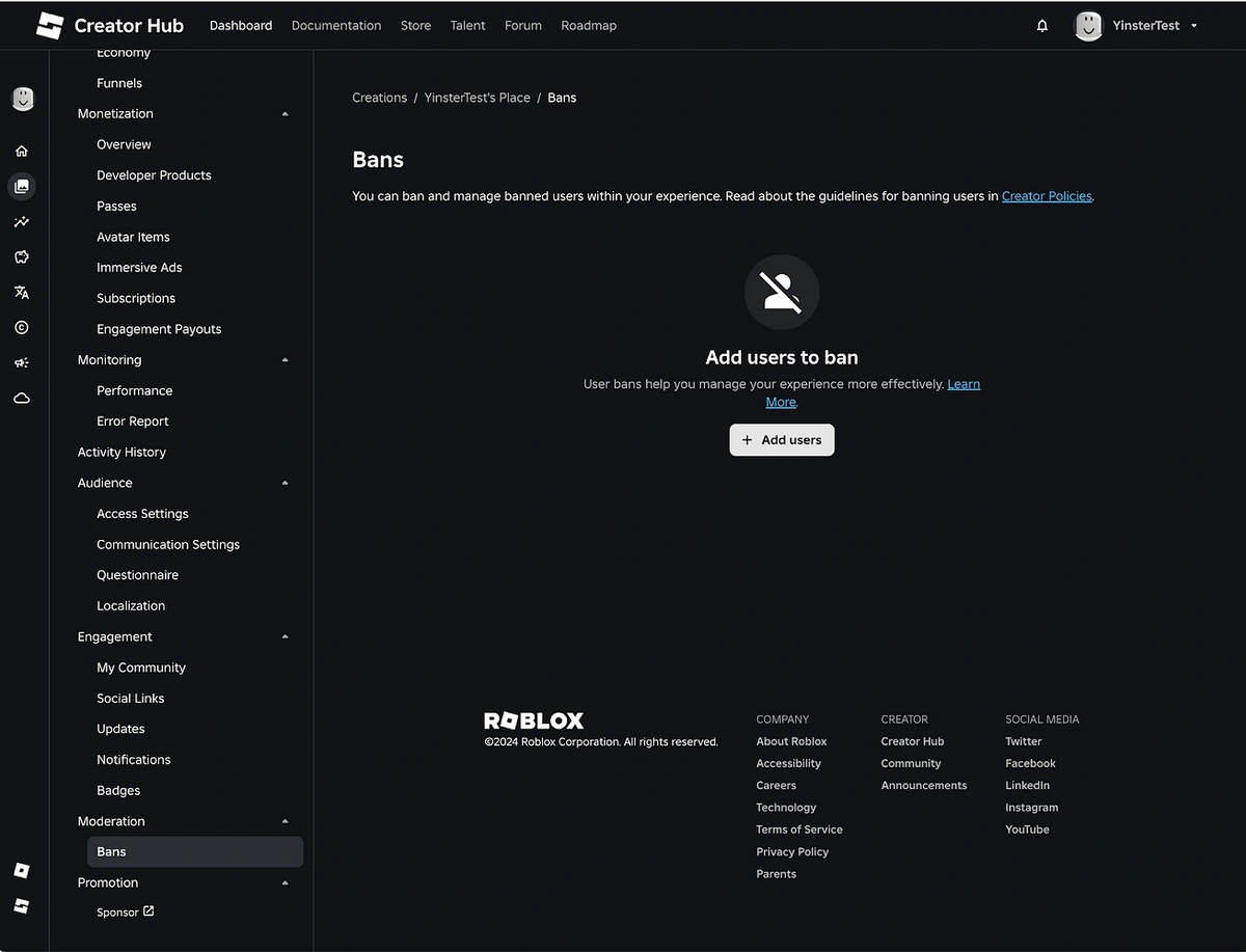Ban creator management in Creator Hub
